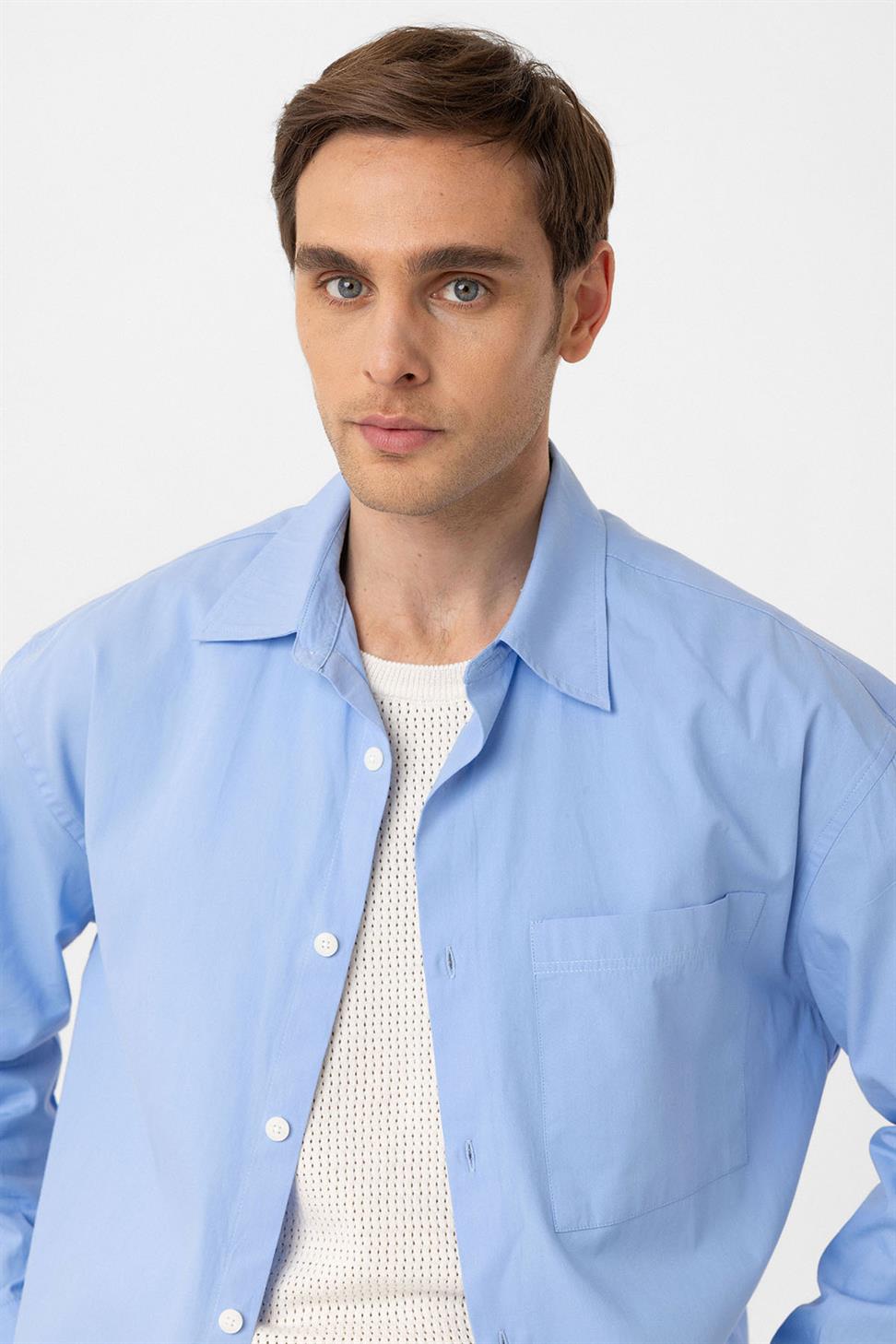 Antioch Bebe Mavi Pamuklu Relaxed Erkek Gömlek