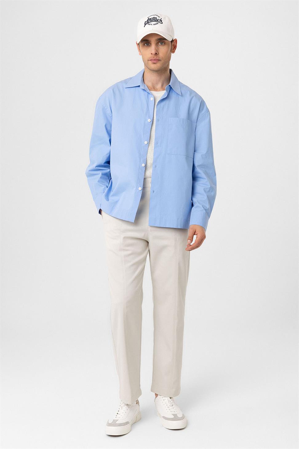 Antioch Bebe Mavi Pamuklu Relaxed Erkek Gömlek