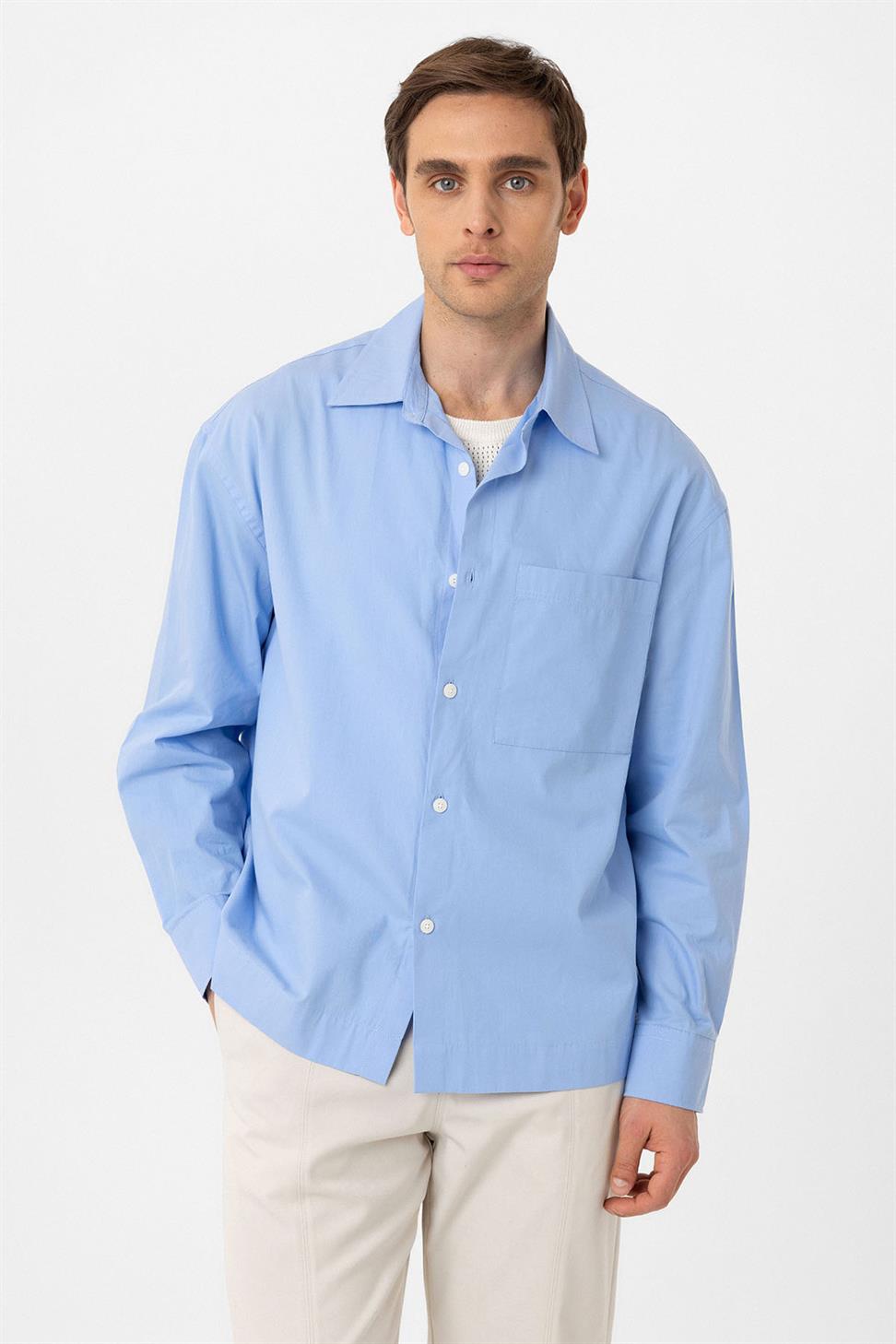 Antioch Bebe Mavi Pamuklu Relaxed Erkek Gömlek