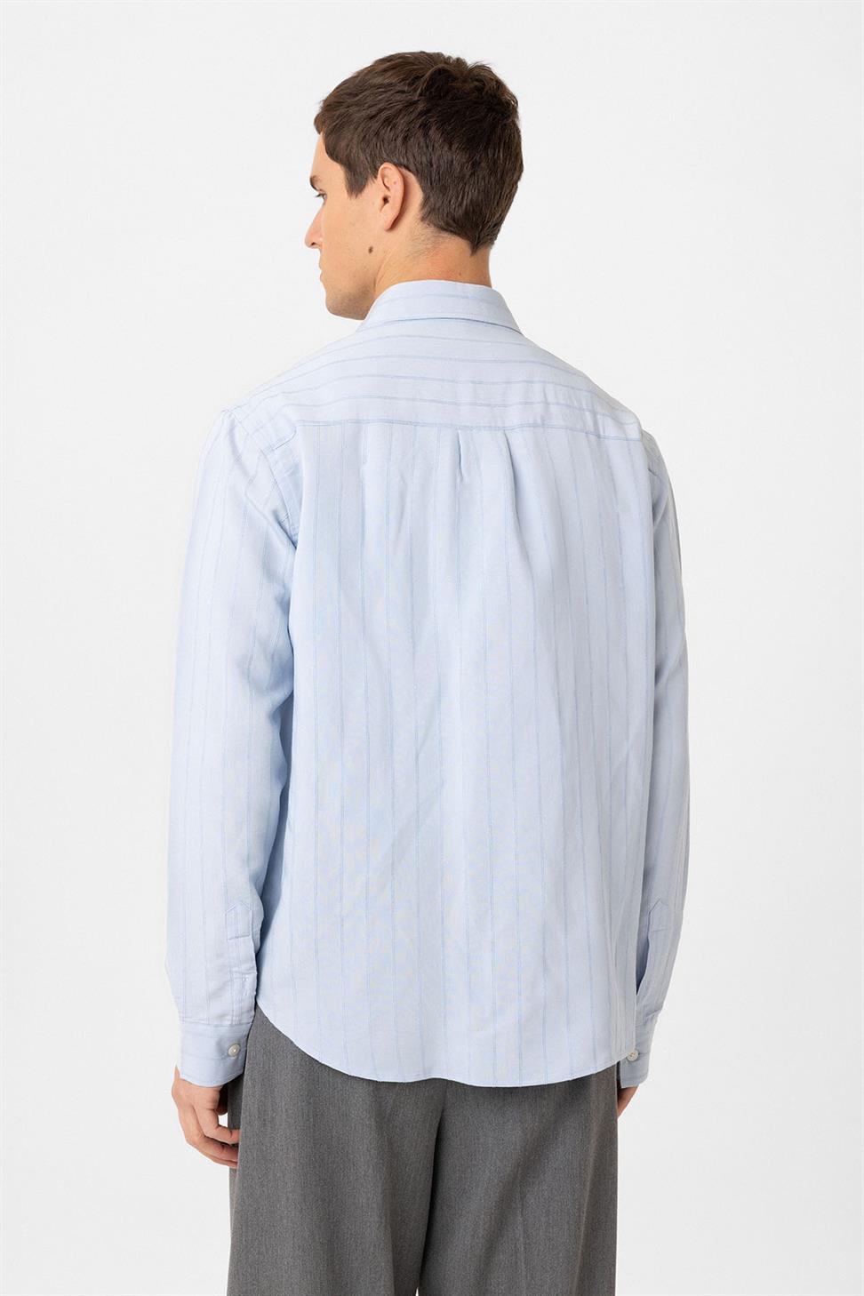 Antioch Bebe Mavi Relax Fit Çizgili Erkek Gömlek