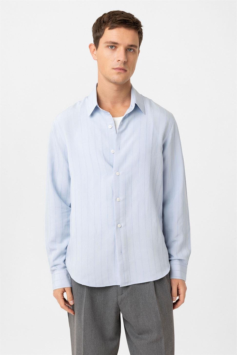 Antioch Bebe Mavi Relax Fit Çizgili Erkek Gömlek