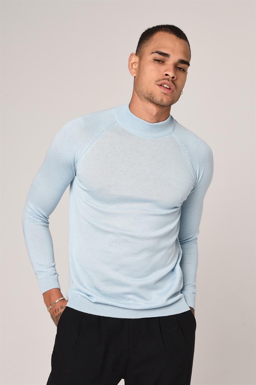 Antioch Bebe Mavi Yarım Balıkçı Yaka Slim Fit Triko Kazak