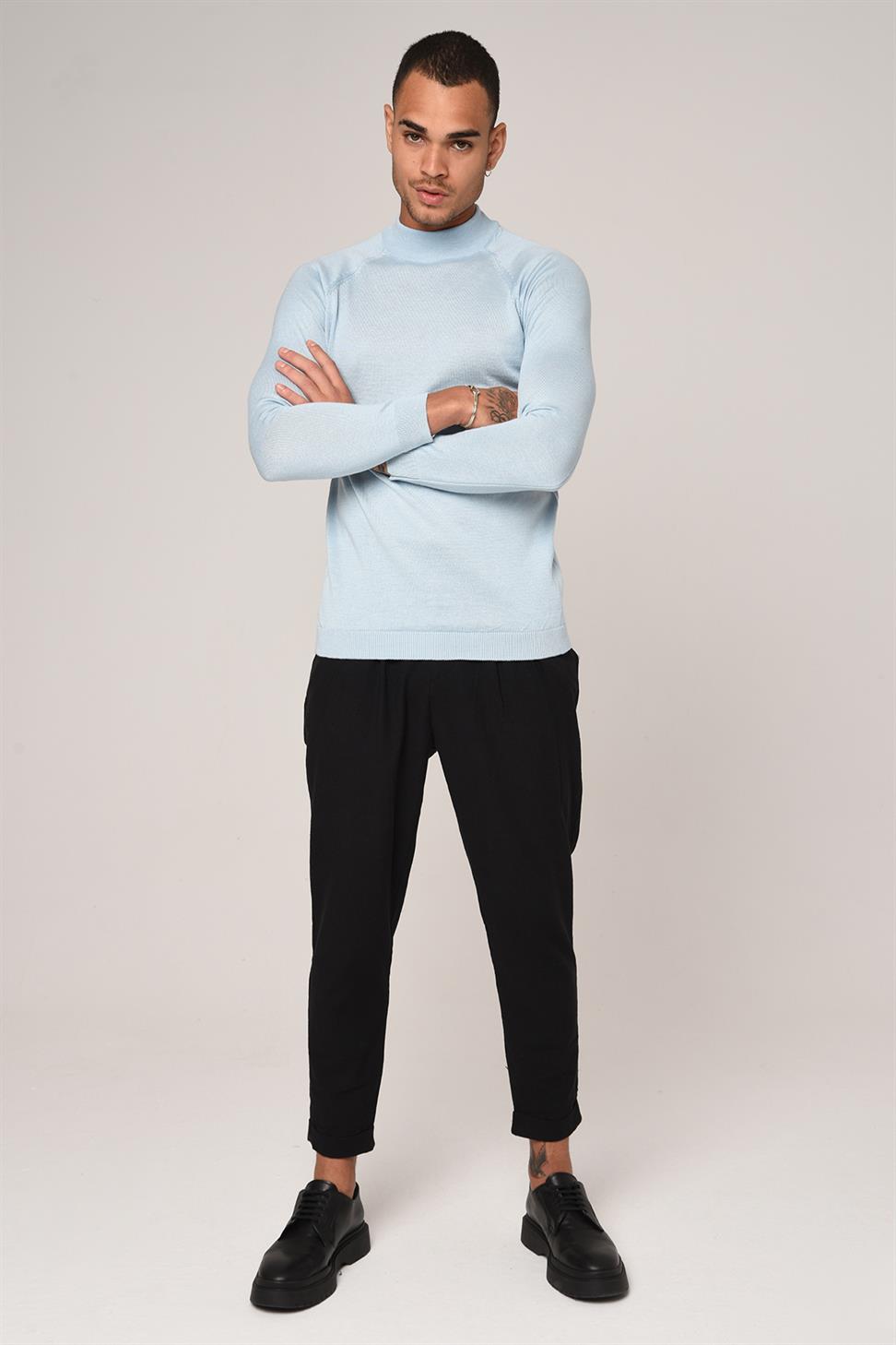 Antioch Bebe Mavi Yarım Balıkçı Yaka Slim Fit Triko Kazak