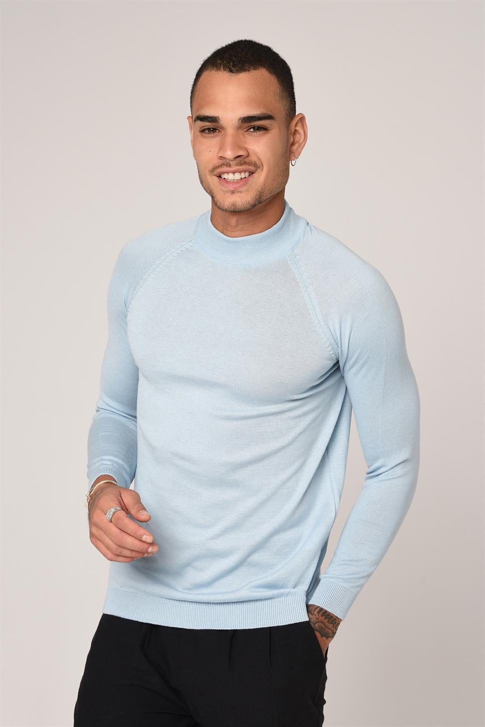 Antioch Bebe Mavi Yarım Balıkçı Yaka Slim Fit Triko Kazak