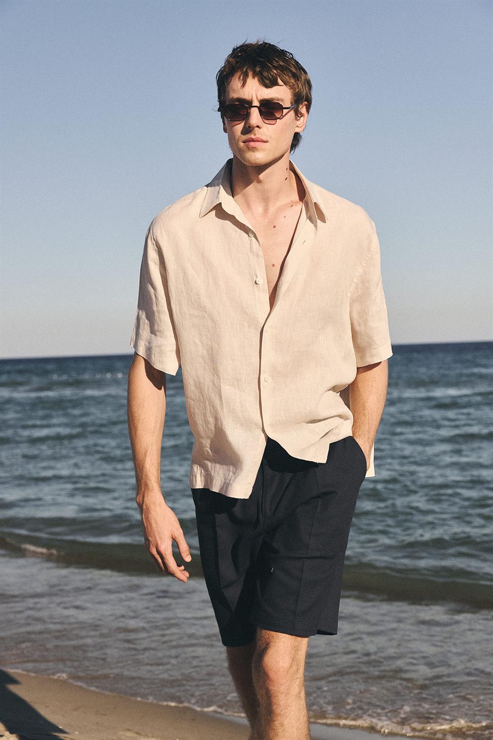 Antioch Bej 100% Keten Relaxed Erkek Gömlek