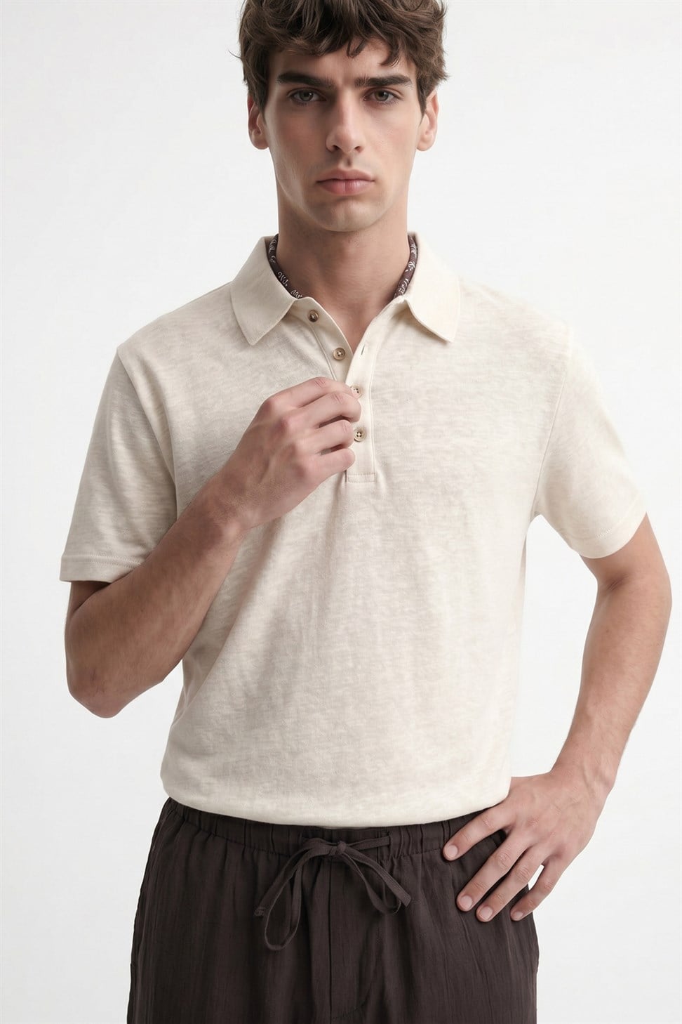 Antioch Bej Düğmeli Polo Yaka Erkek T-Shirt