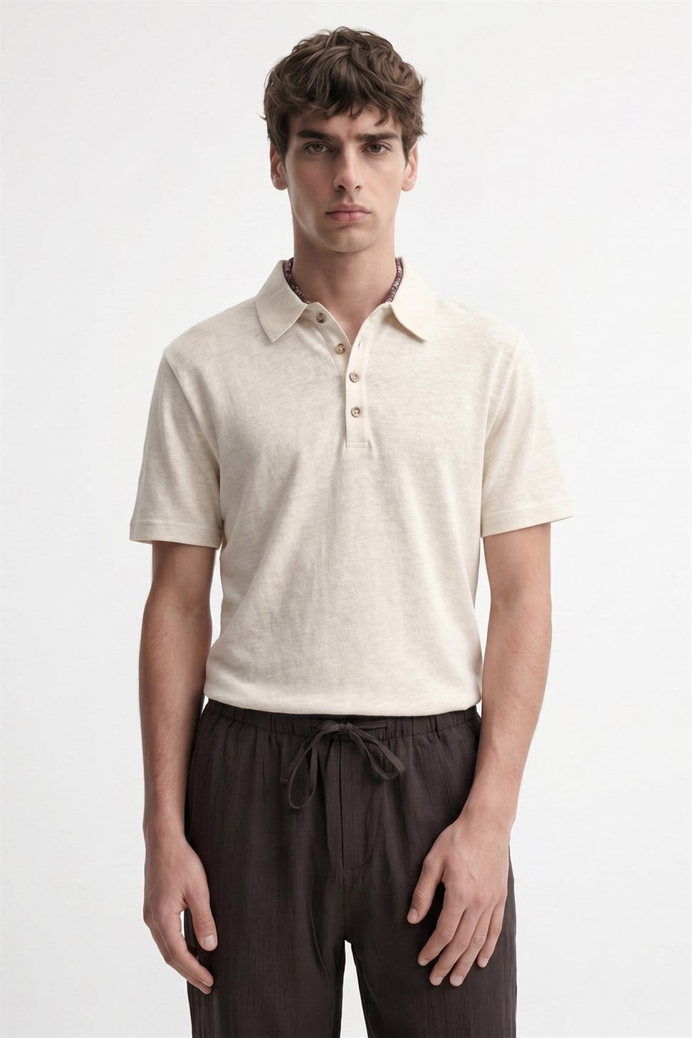 Antioch Bej Düğmeli Polo Yaka Erkek T-Shirt