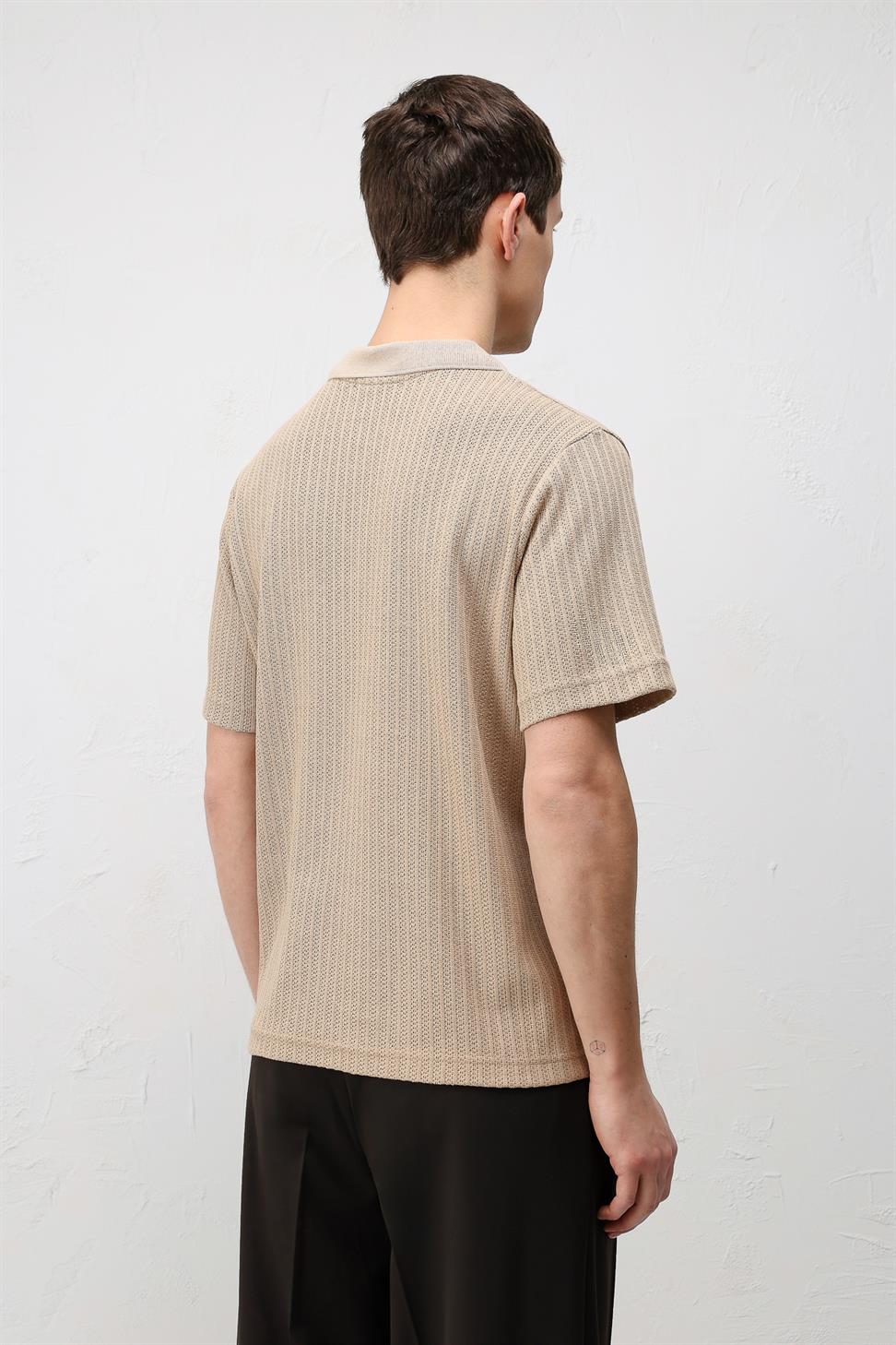 Textured Knit Polo Neck Mens T-Shirt