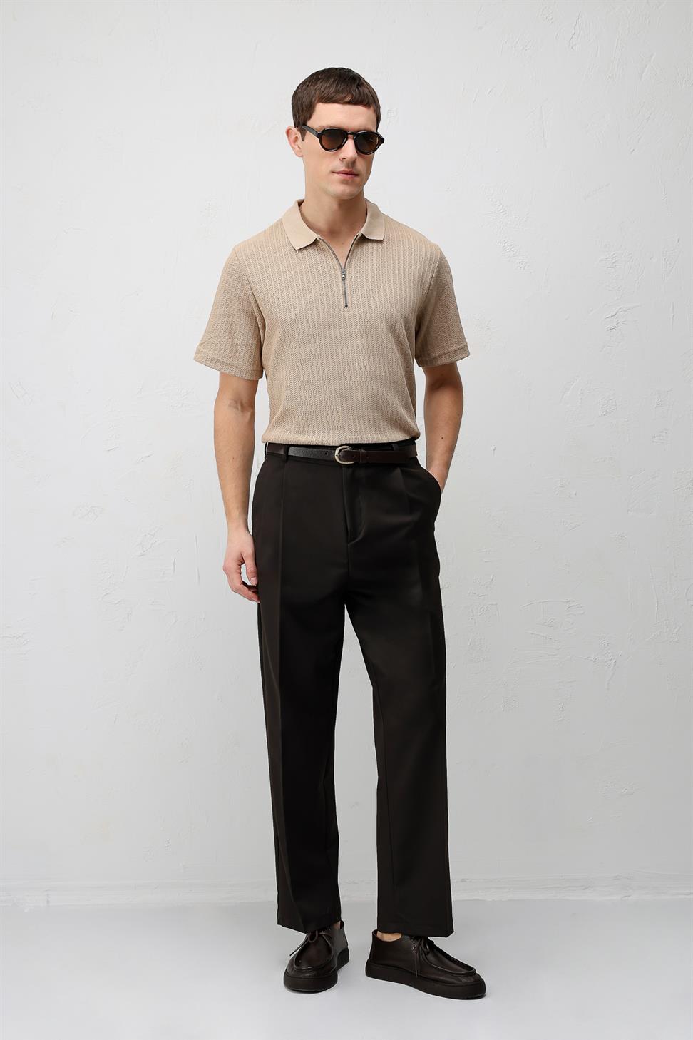 Textured Knit Polo Neck Mens T-Shirt