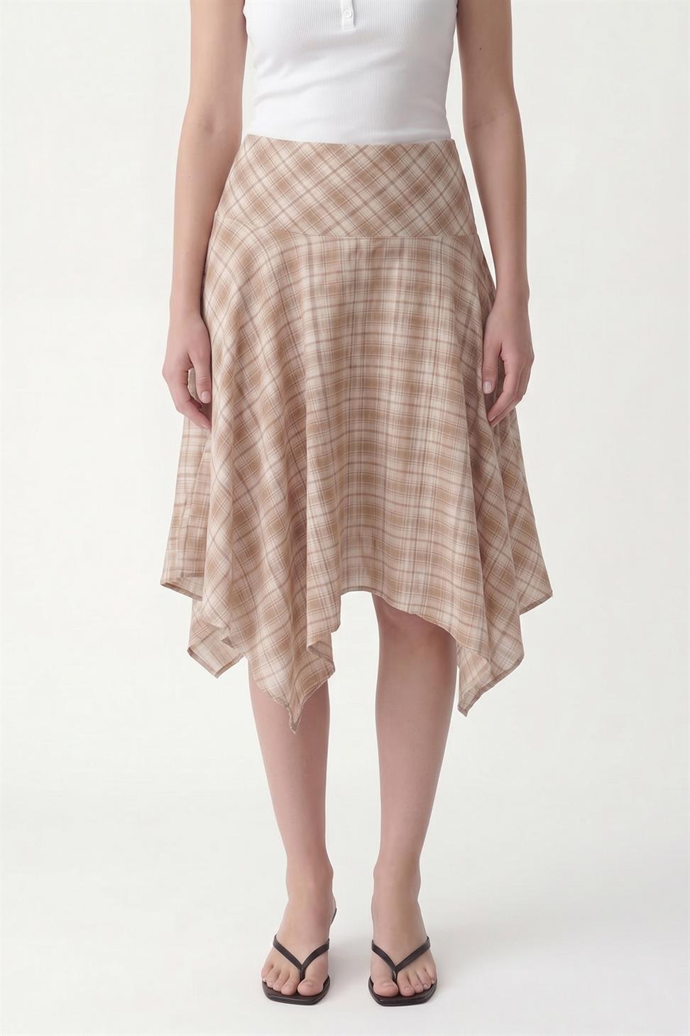 Womens Asymmetrical Plaid Skirt