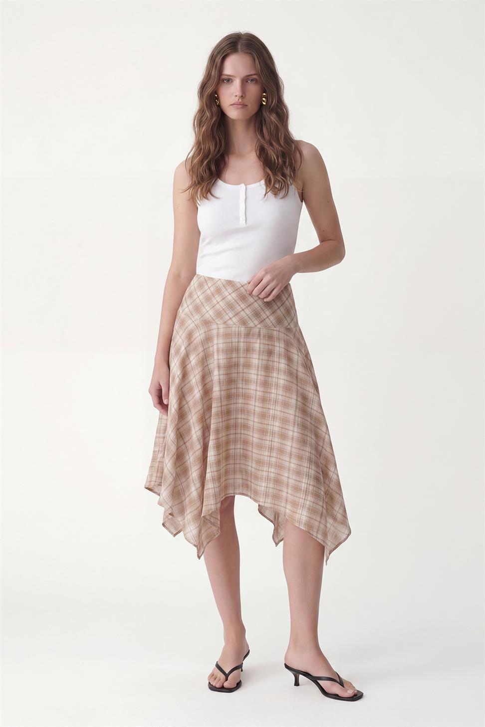 Womens Asymmetrical Plaid Skirt