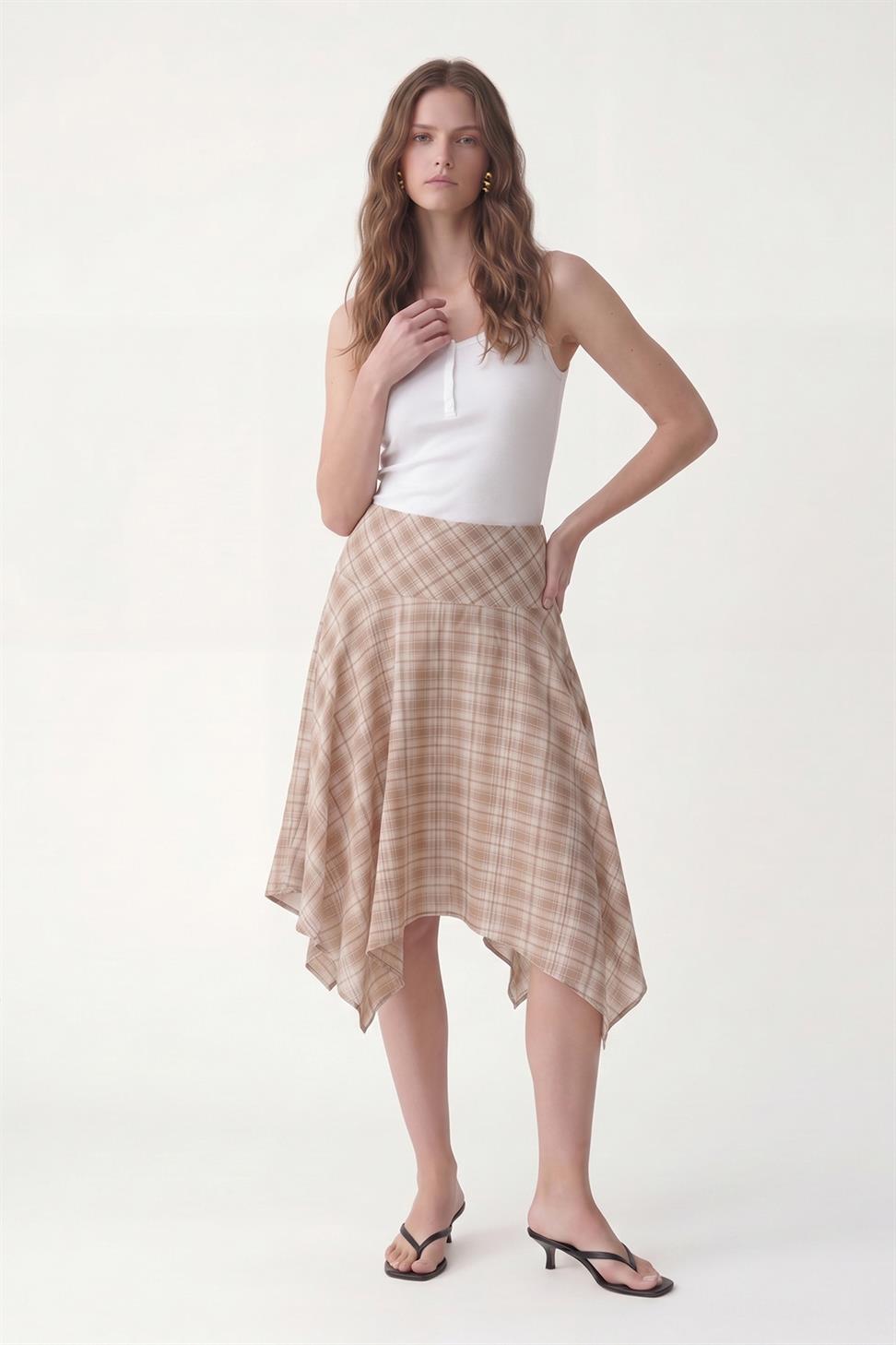 Womens Asymmetrical Plaid Skirt