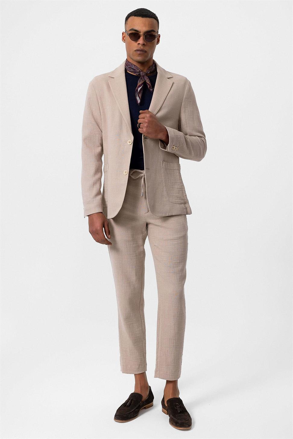 Antioch Bej Astarsız Torba Cepli Erkek Blazer Ceket