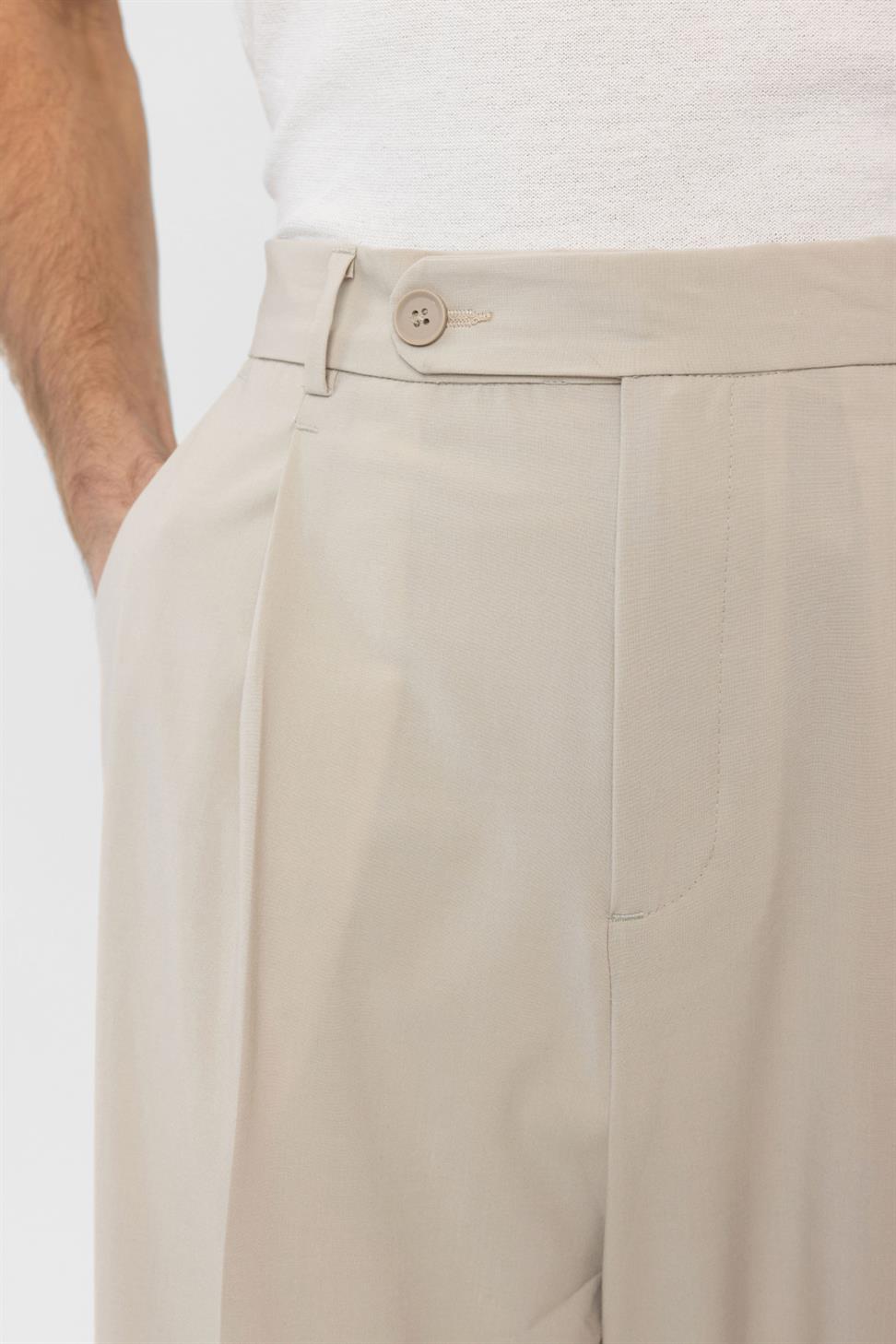 Antioch Bej Baggy Yüksek Bel Erkek Kumaş Pantolon