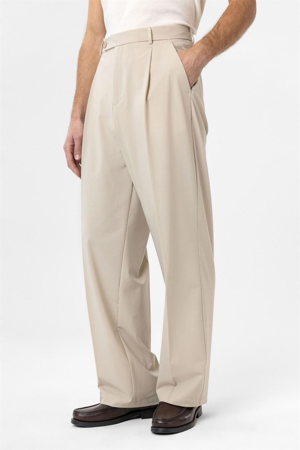 Antioch Bej Baggy Yüksek Bel Erkek Kumaş Pantolon