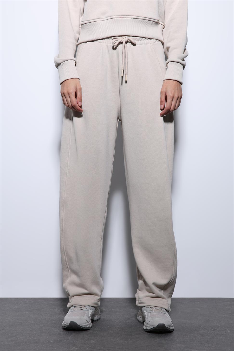 Antioch Bej Basic Düz Paça Kadın Eşofman Altı