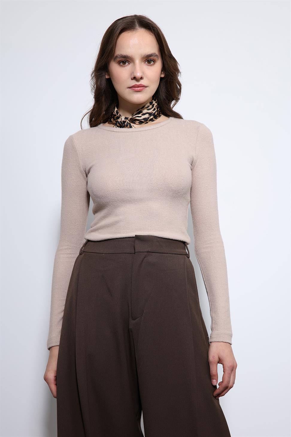 Antioch Bej Basic Uzun Kollu T-Shirt