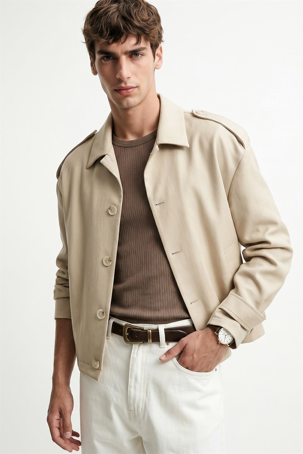 Antioch Bej Boxy Fit Erkek Mont