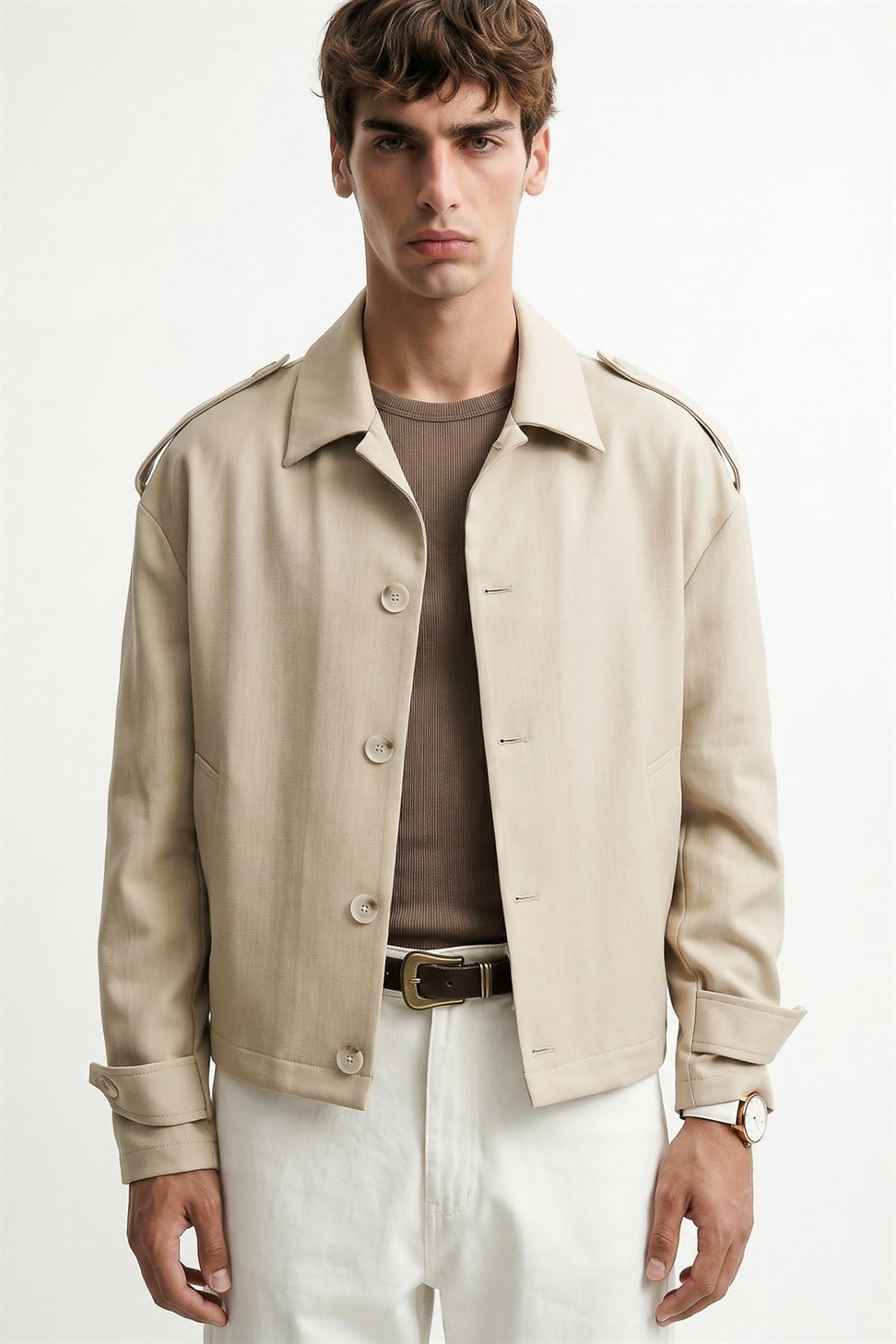 Antioch Bej Boxy Fit Erkek Mont