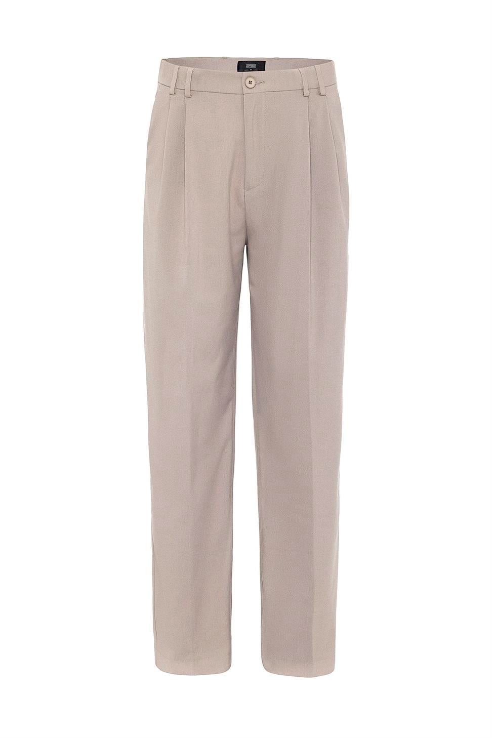 Antioch Bej Çift Pileli Baggy Fit Erkek Pantolon