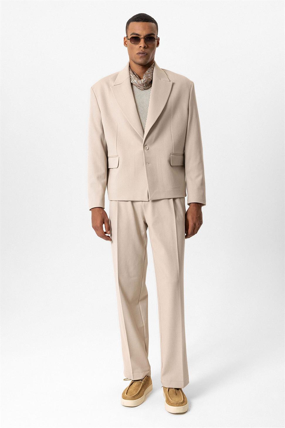 Antioch Bej Crop Fit Erkek Blazer Ceket