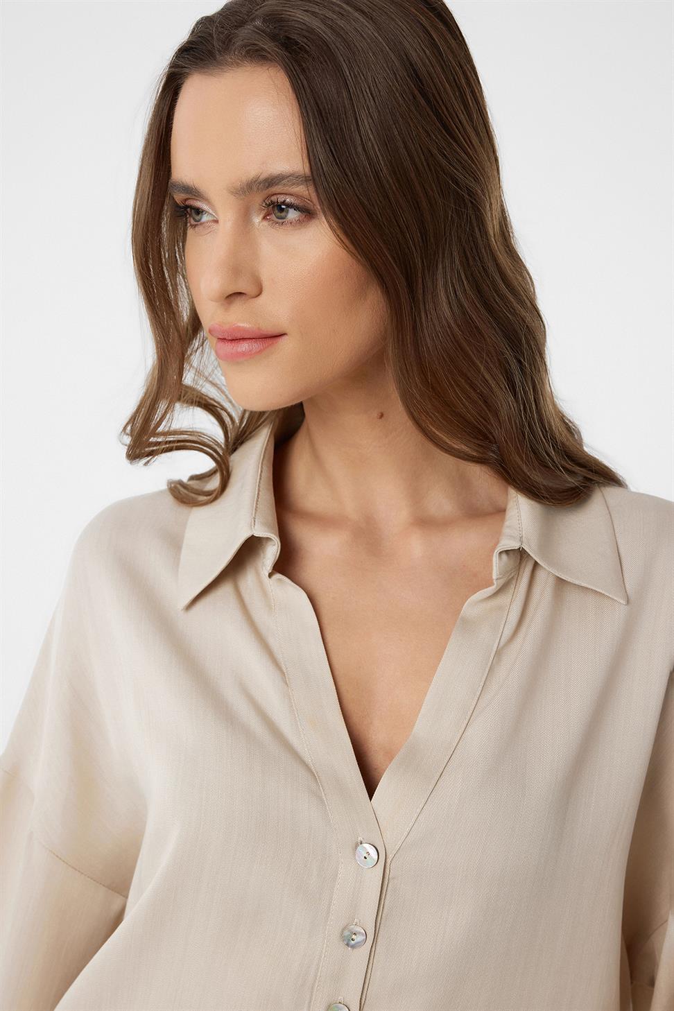 Antioch Bej Crop Kadın Gömlek