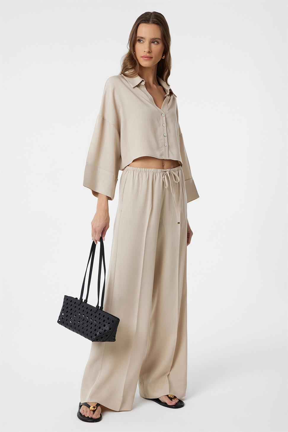 Antioch Bej Crop Kadın Gömlek