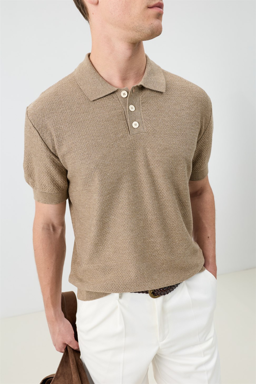 Antioch Bej Dokulu Polo Yaka Triko Erkek T-Shirt