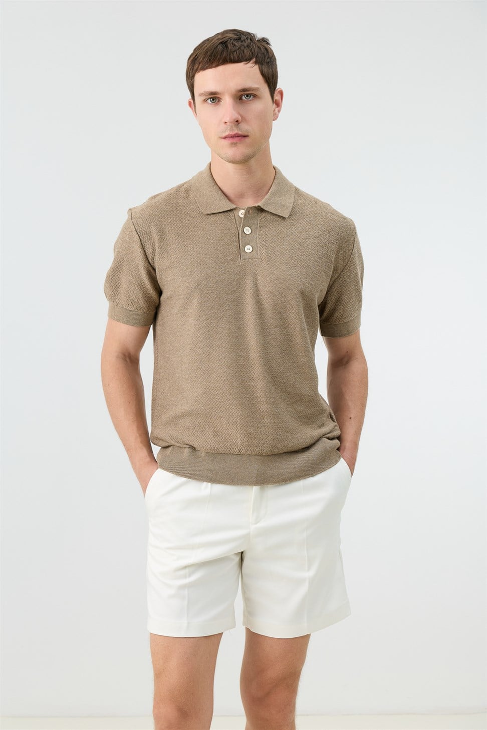 Antioch Bej Dokulu Polo Yaka Triko Erkek T-Shirt