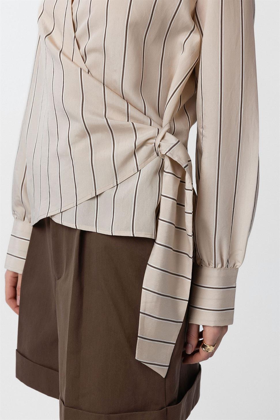 Antioch Bej Dökümlü Kimono Kadın Gömlek