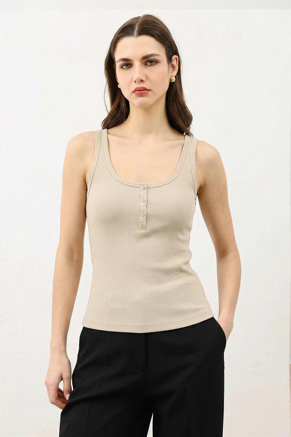 Womens T-Shirt with Button Detail