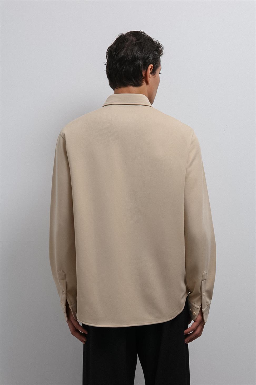 Antioch Bej Düğmeli Yaka Relax Fit Erkek Gömlek
