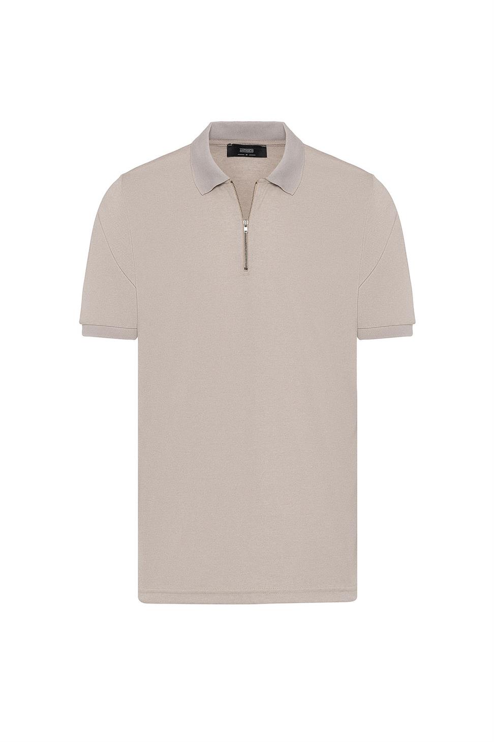 Antioch Bej Fermuarlı Regular Fit Erkek T-Shirt