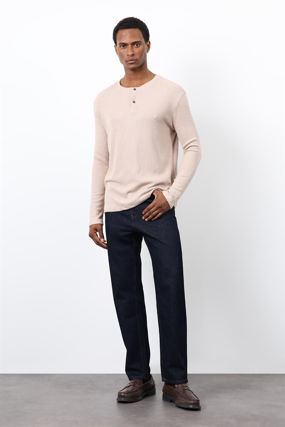 Antioch Bej Fitilli Düğmeli Yaka T-Shirt