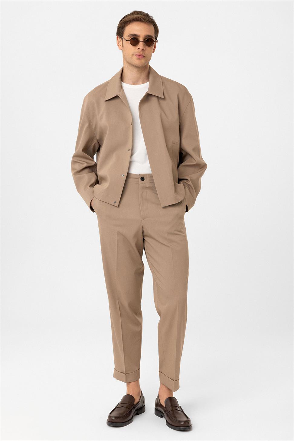 Antioch Bej Gizli Düğme Mevsimlik Relax Fit Erkek Mont