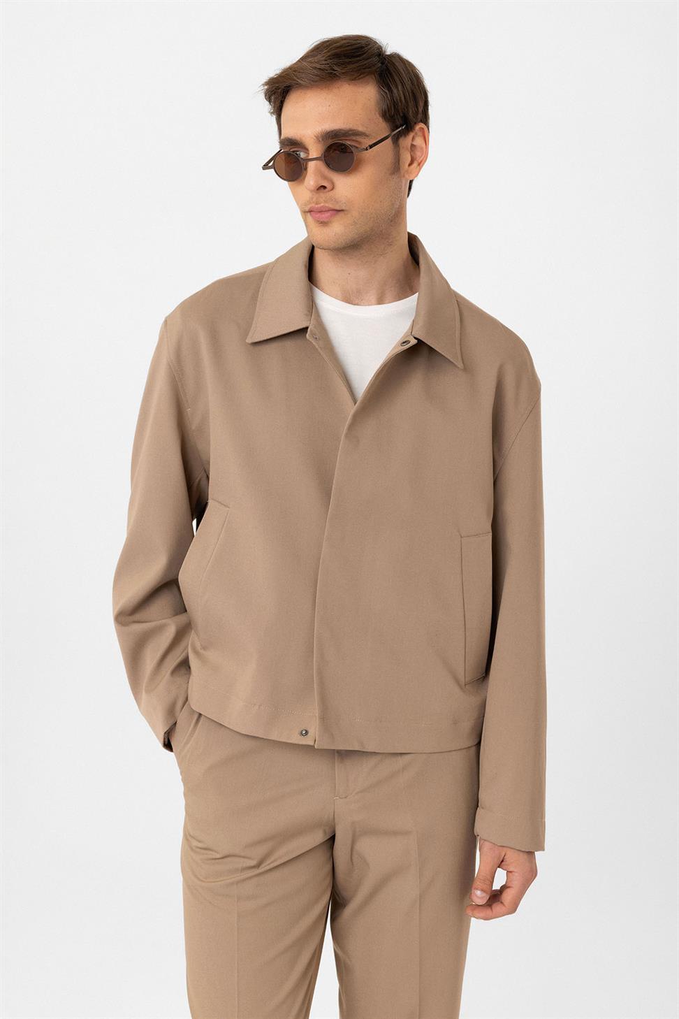 Antioch Bej Gizli Düğme Mevsimlik Relax Fit Erkek Mont