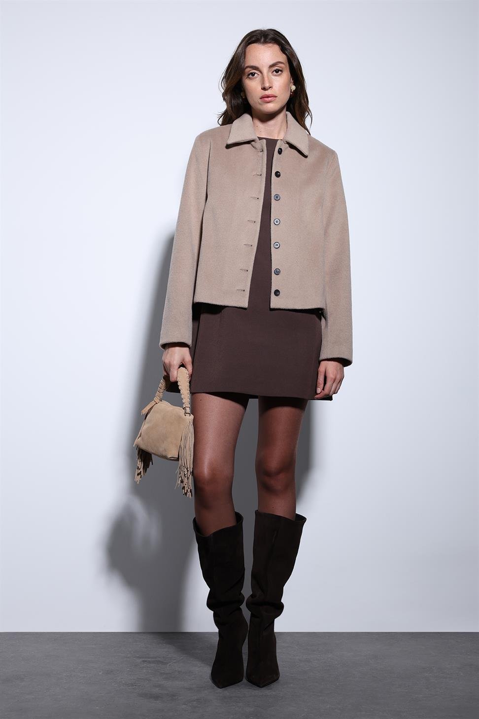 Antioch Bej Gömlek Yaka Kısa Kaşe Ceket