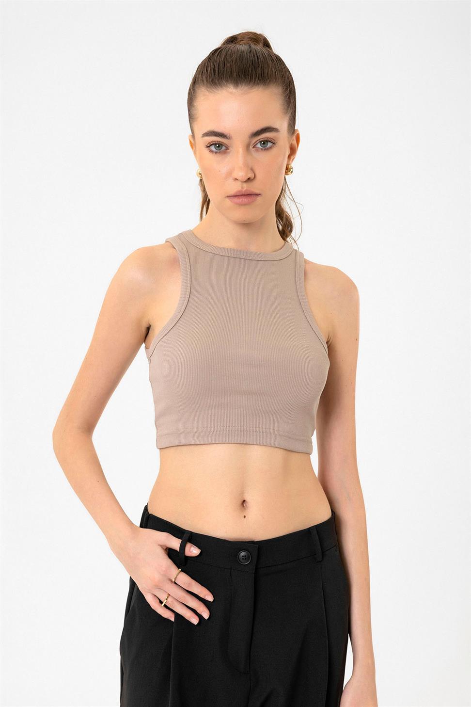 Antioch Bej Kadın Fitilli Crop Atlet