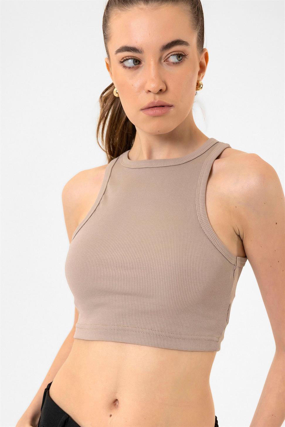 Antioch Bej Kadın Fitilli Crop Atlet