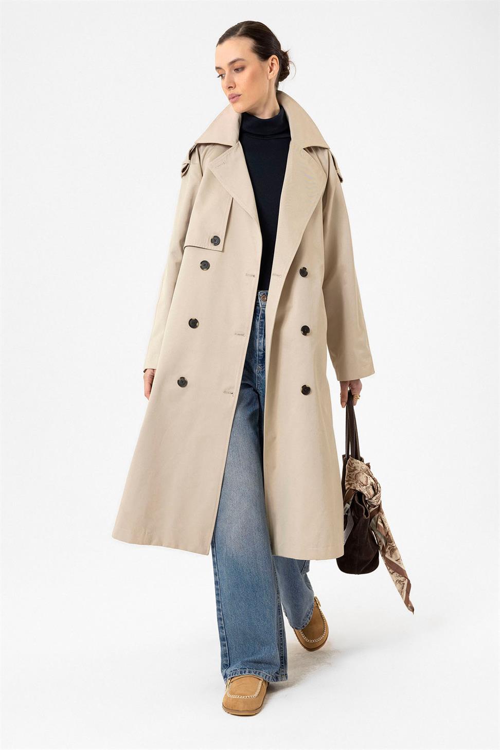 Antioch Bej Kadın Kemerli Uzun Trençkot