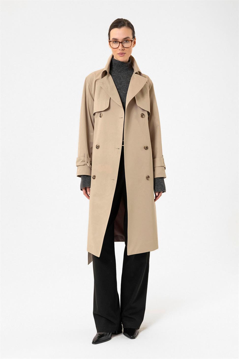 Antioch Bej Kadın Kruvaze Kapama Kemerli Trençkot