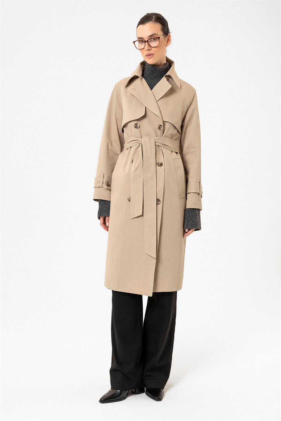 Antioch Bej Kadın Kruvaze Kapama Kemerli Trençkot