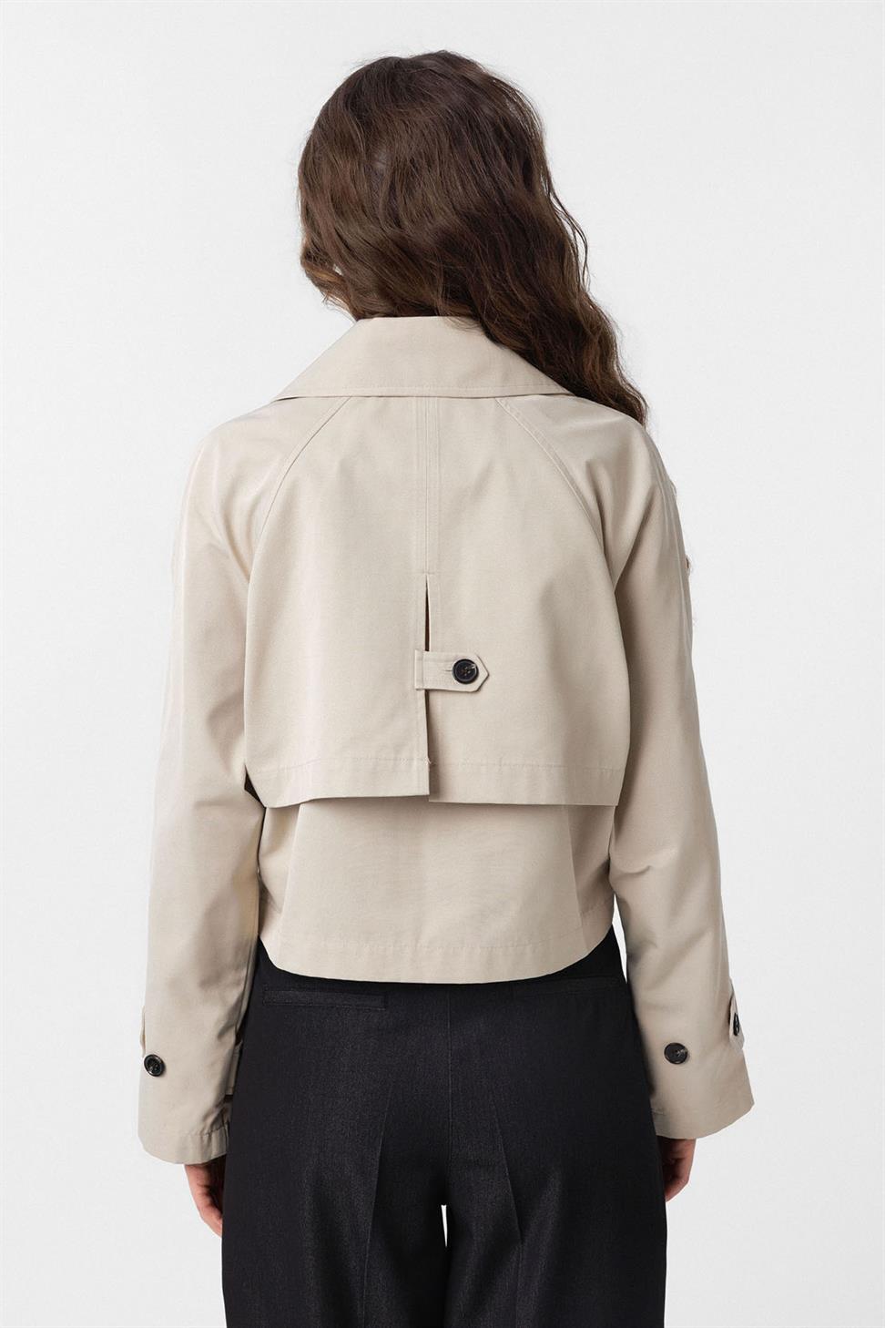 Antioch Bej Kadın Kruvaze Kısa Trençkot