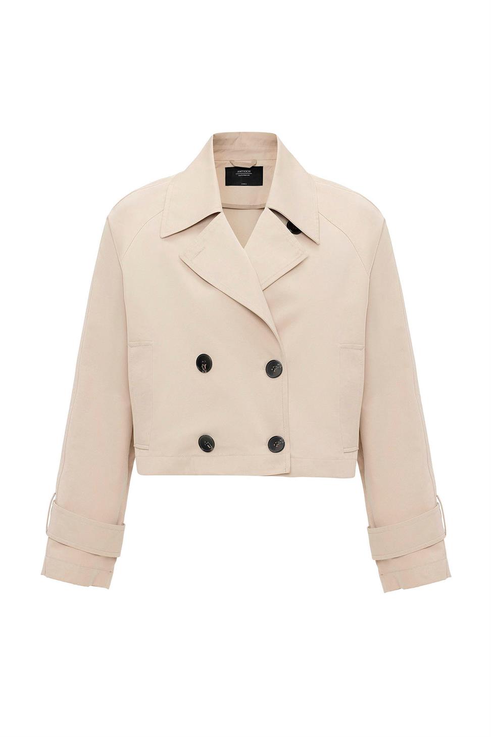 Antioch Bej Kadın Kruvaze Kısa Trençkot
