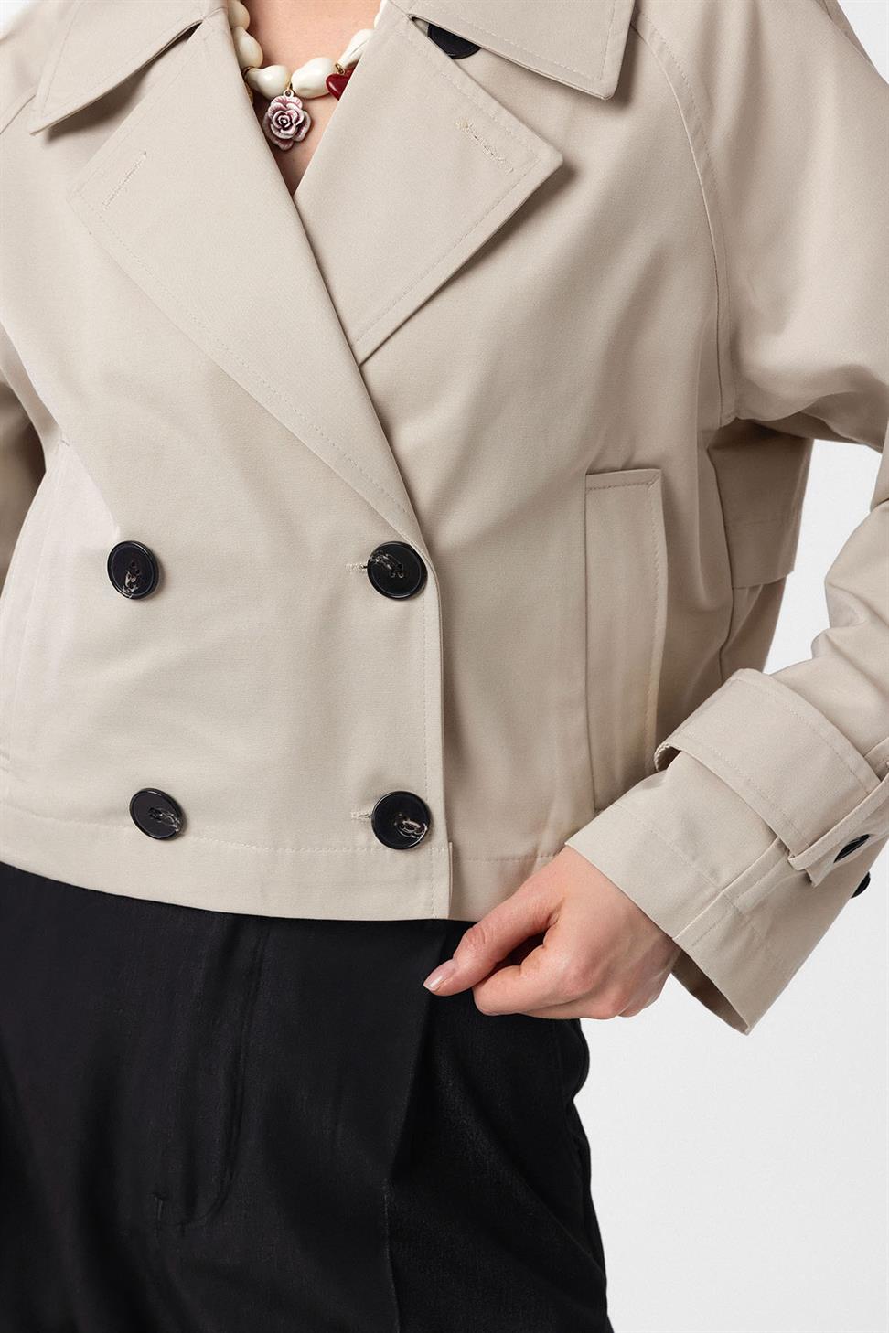 Antioch Bej Kadın Kruvaze Kısa Trençkot