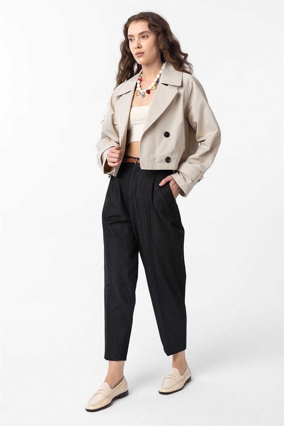 Antioch Bej Kadın Kruvaze Kısa Trençkot