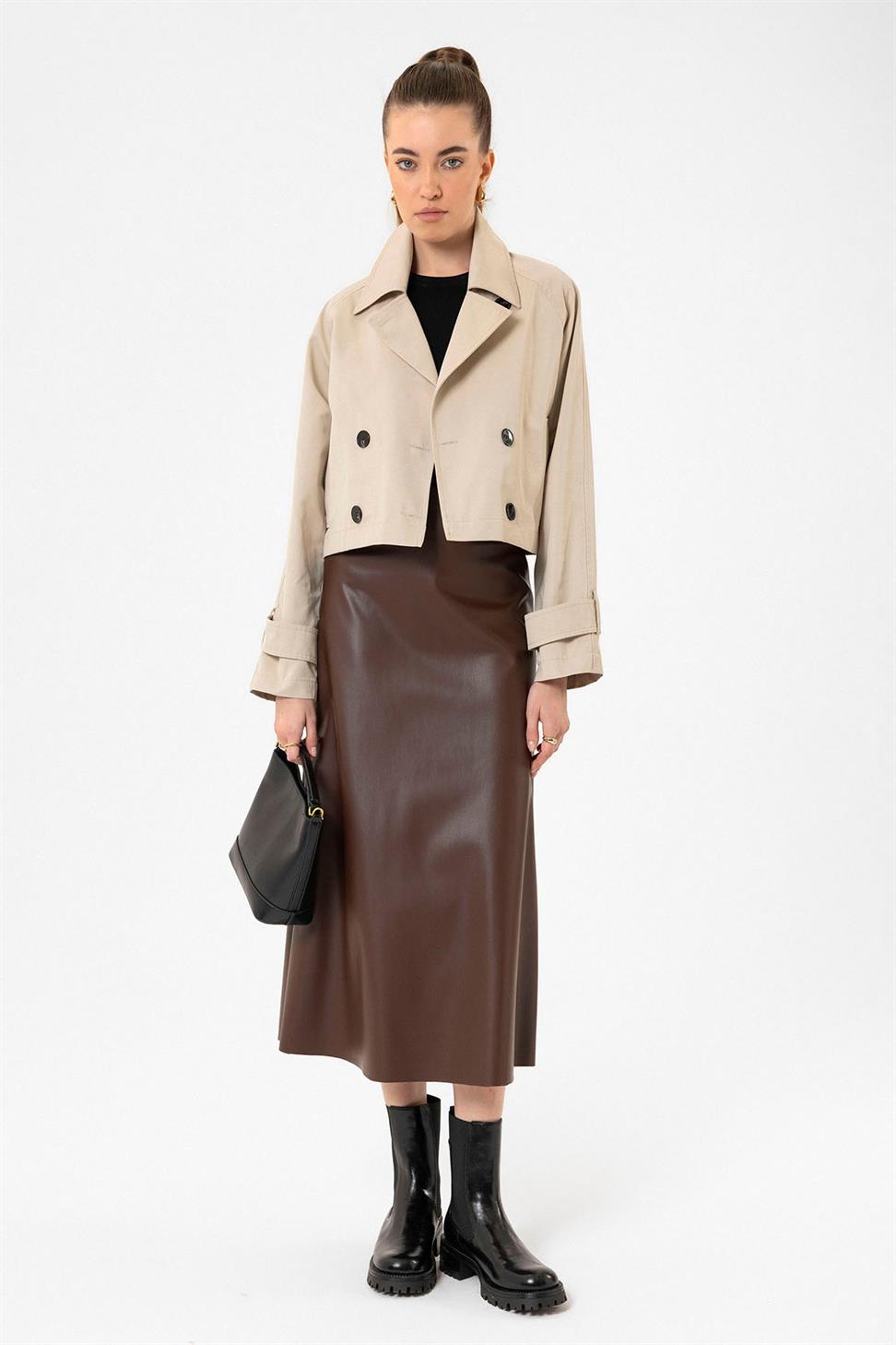 Antioch Bej Kadın Kruvaze Kısa Trençkot