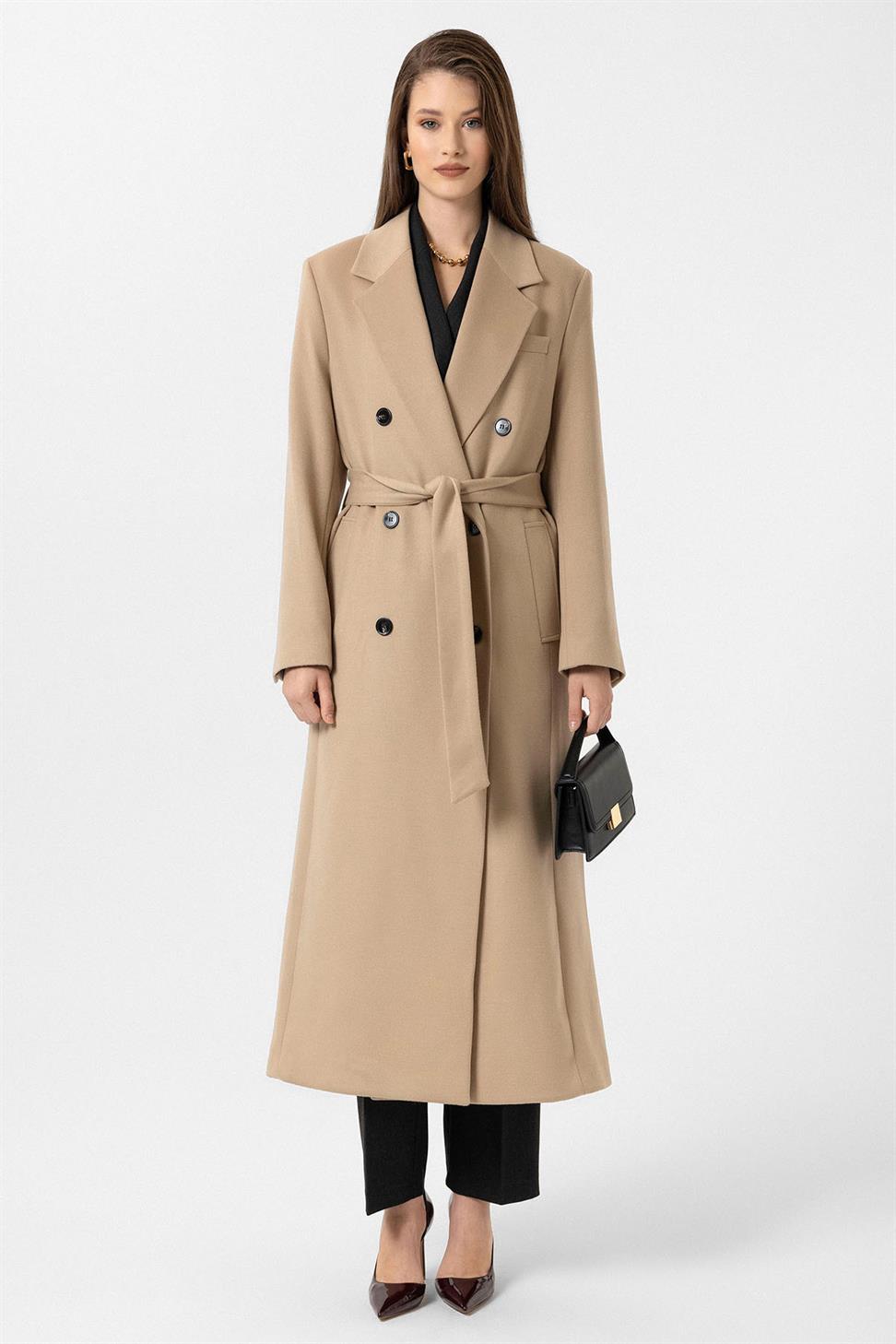 Antioch Bej Kadın Kuşaklı Kruvaze Kaban