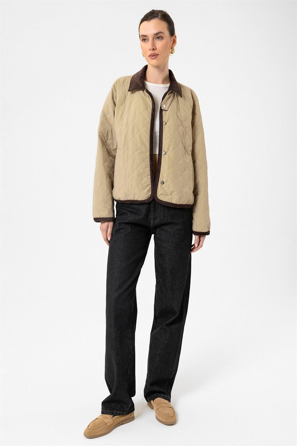 Antioch Bej Kadın Polo Yaka Kapitone Mont