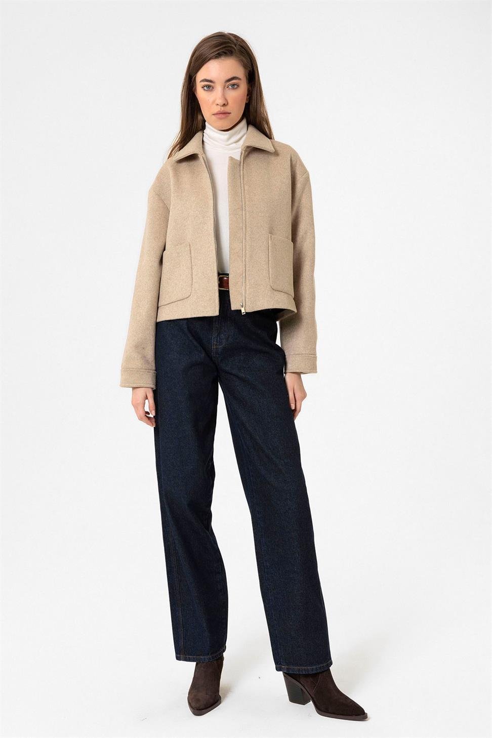 Antioch Bej Kadın Yün Karışımlı Kısa Ceket